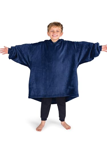 Bare Home Microplush Wearable Blanket for Kids with Side Pockets - Dark Blue