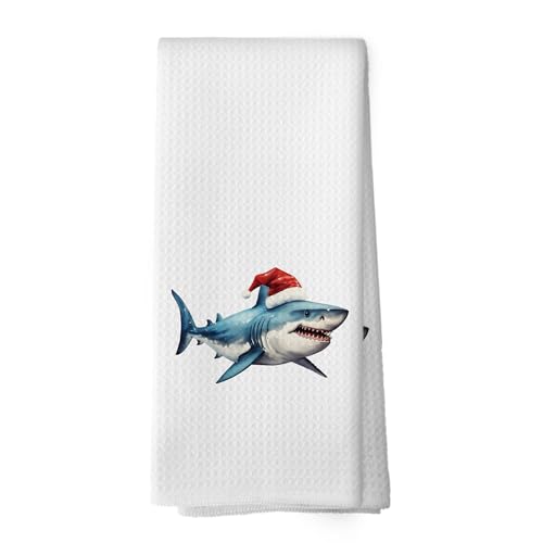 Coastal Christmas Shark Kitchen Towel - 16x24 in, Color 02
