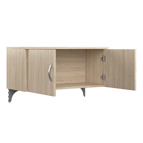 Bush Office Cubicle Storage Hutch with Paper Trays & Pencil Holder, Natural Elm