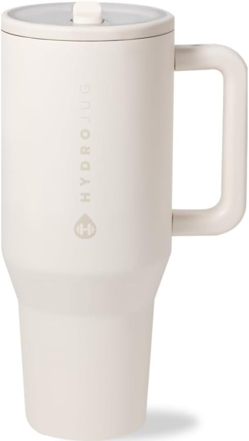 HydroJug Traveler 32 oz Water Bottle - Leak Resistant, Insulated with Handle & Flip Straw - Cream