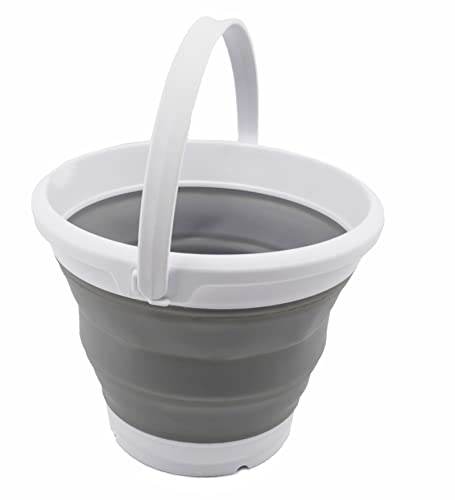 SAMMART Collapsible 5.5L Plastic Water Bucket - Foldable Portable Pail, White/Grey