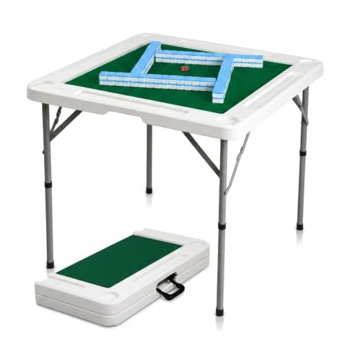 34.6" Portable Folding Mahjong Table with Cup Holders and Storage Slots