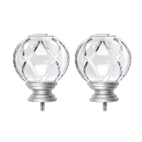 Silver Crystal Netted Curtain Rod Finials, Set of 2 for 1 or 7/8 Inch Rods