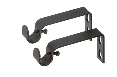 Fixed Curtain Rod Brackets for 1/2 or 5/8 Inch Rods, Antique Black - Set of 2