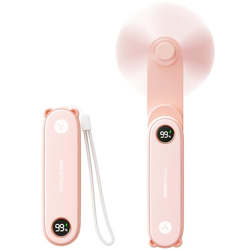 SWEETFULL Portable Handheld Mini Fan with LED Display, 3-in-1 Foldable Personal USB Fan, Flashlight & Lash Fan