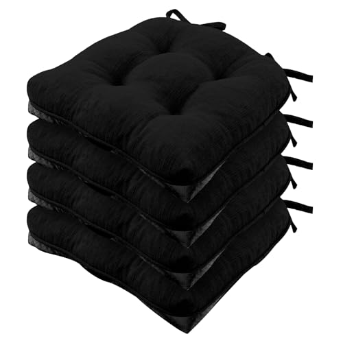 Non-Slip Dining Chair Cushions, Tufted Foam Kitchen Chair Pads Set of 4, Black
