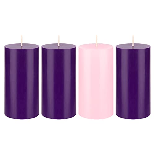 Unscented Christmas Advent Candles Set - Round Pillar, 4 Pack, 3" x 6"