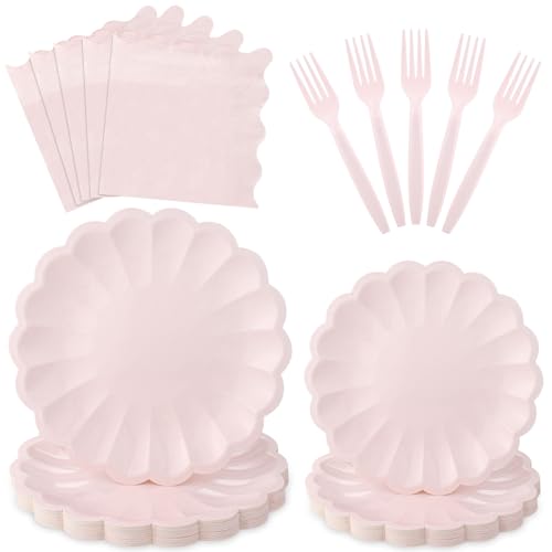 96-Piece Pink Scalloped Paper Plate and Napkin Party Set for 24 Guests