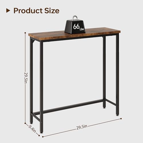 Narrow Industrial Console Table, Rustic Brown Hallway Sofa Side Table