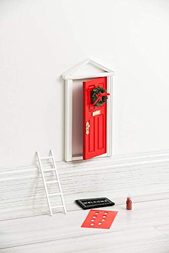 Red Wooden Christmas Elf Door Kit - Miniature Wall Decoration Set