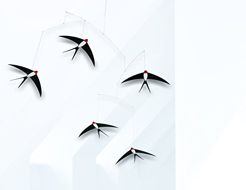 5 Flying Swallows Hanging Mobile - Decorative Danish Cardstock Art - 24 Inches