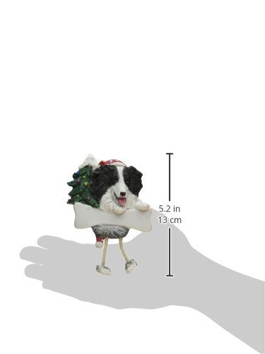 Border Collie Christmas Ornament with Dangling Legs - Hand Painted & Personalized Holiday Decor