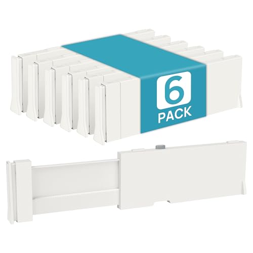 Vtopmart 6 Pack Drawer Dividers for Clothes, 4" High 11.3"-17" Adjustable Expandable Dresser Drawer Organizer, Plastic Drawers Separators for Dresser, Baby Clothes, Underwear, Kitchen & Office Storage