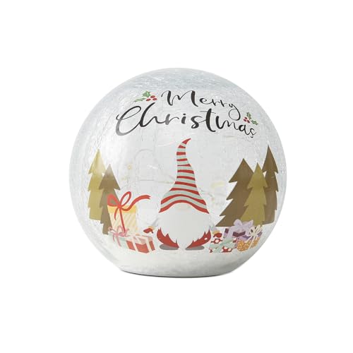 LED Crackle Glass Globe Table Lamp - Santa & Tree Pattern Battery Operated