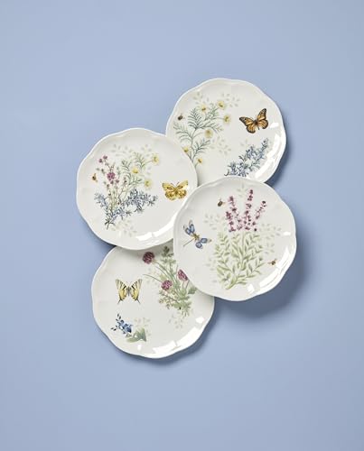 Butterfly Meadow Herbs Porcelain Accent Plates, 9-Inch Set of 4