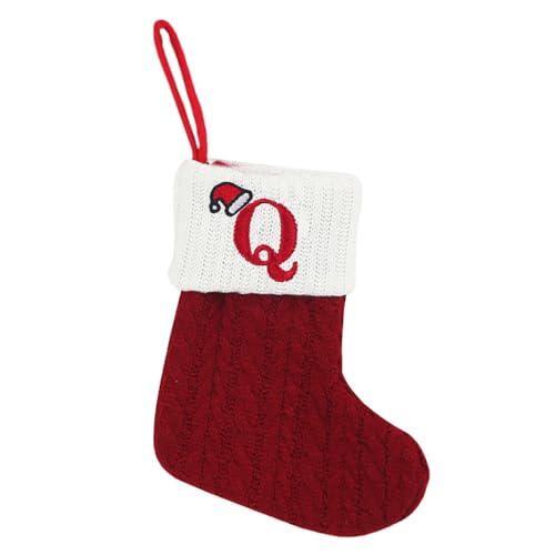 Threetols Christmas Stockings with Initial - Red & White Knit Monogram Holiday Decor (Q)