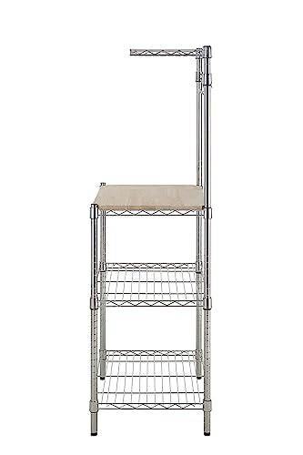 Amazon Basics Kitchen Baker's Rack 18" D x 24" W x 59" H Chrome Steel with Removable Wood Top