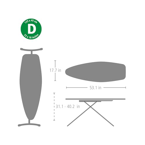 Brabantia Spring Bubbles Ironing Board 53" x 18" Extra Large, Adjustable Height, Heat-Resistant Parking Zone