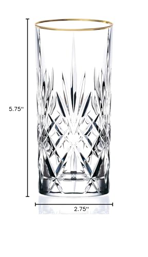 Crystal Highball Glasses with Gold Band, 6-Ounce Set of 4