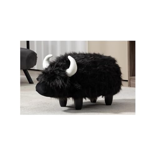 Black Faux Fur Animal Storage Ottoman with Wood Frame