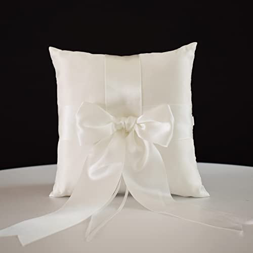 Ivory Wedding Ring Pillow with Satin Bow, 7.8-inch Ring Bearer Holder