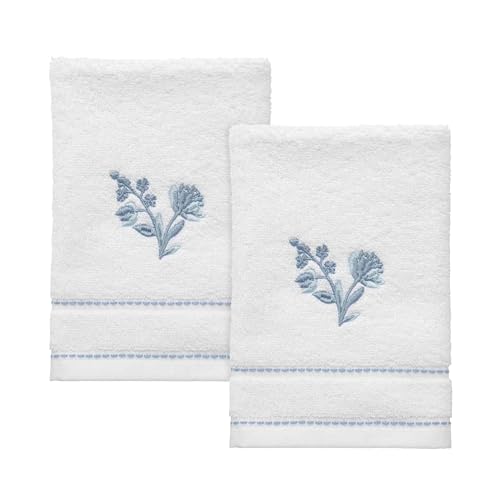 Floral Fingertip Towels, 100% Cotton Embroidered Bathroom Set of 2