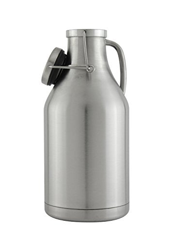 64 oz Stainless Steel Beer Growler with Flip Top Lid and Metal Handle