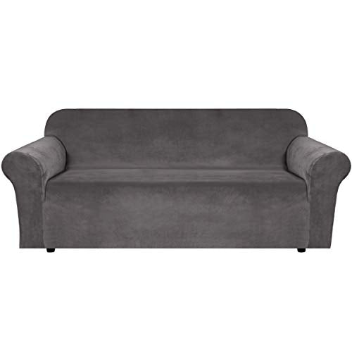 Stretch Velvet Sofa Cover for 3 Cushion Couch - Soft Plush Slipcover