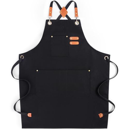 Water-Resistant Canvas Kitchen Apron with Large Pockets for Cooking & BBQ