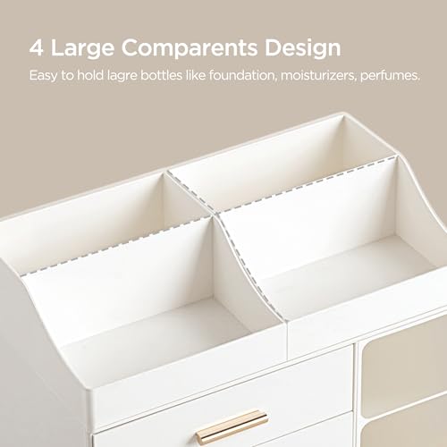 HBlife All White Makeup Organizer with Drawers & Brush Slots – Large Vanity Storage