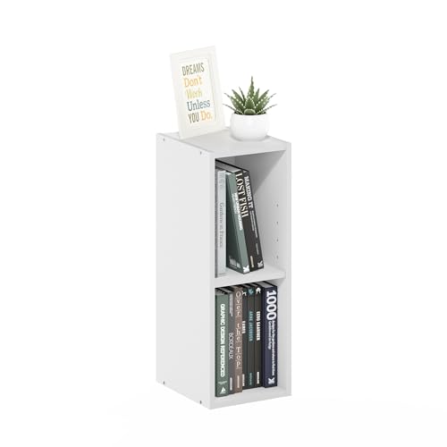 2-Tier Narrow Bookshelf, Slim Composite Wood Storage Shelf - White