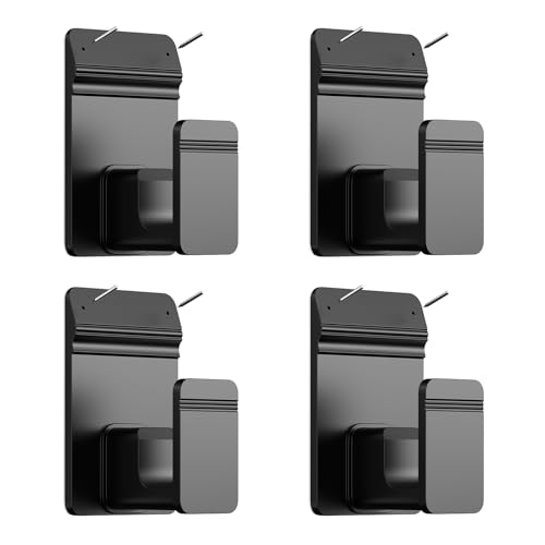 No Drill Curtain Rod Brackets for 5/8" Rods, Heavy Duty Holders (4 Pack, Black)