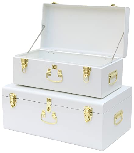 Decorative Metal Storage Trunk Set of 2 with Locking Clasps