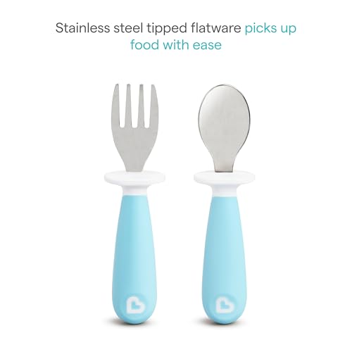 Toddler Fork and Spoon Set with Raised Base, 6-Piece BPA-Free Utensils
