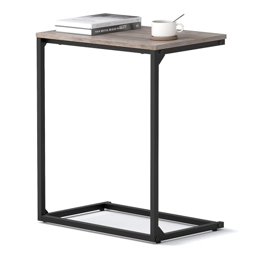 C-Shaped Industrial End Table, Small Side Table for Couch or Bedside