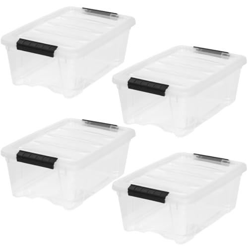 IRIS USA 13 Quart Clear Plastic Storage Bins with Lids 4-Pack