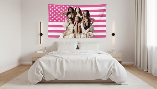 Katseye Pink American Flag Tapestry, 3x5 FT Polyester Wall Hanging
