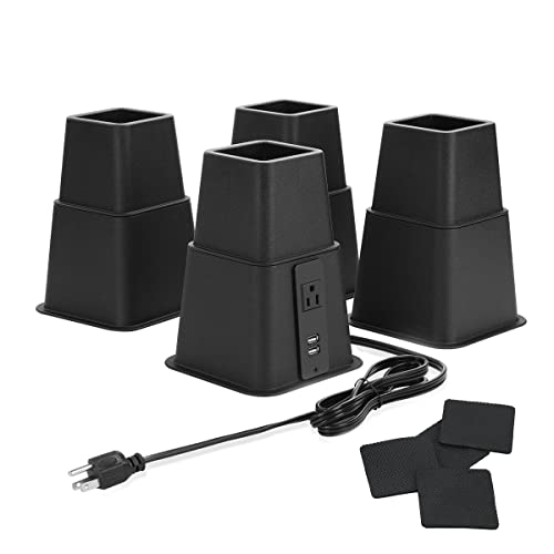 Heavy Duty Bed Risers with USB & Power Outlet - Adjustable 3, 5, 8 Inch
