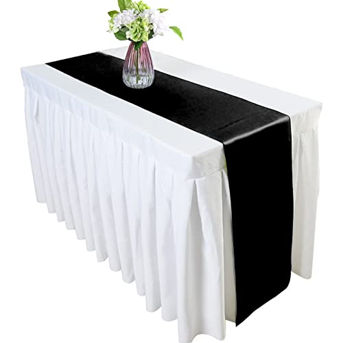 HMQIANG 12 Pack Black Satin Table Runners 12x108 Inches for Halloween & Events