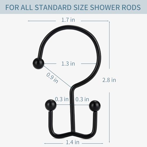 Goowin Double Glide Rust Proof Black Shower Curtain Hooks, 12 Pack