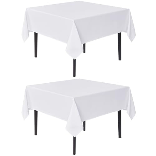 Square White Tablecloth 54x54 Inch, 2-Pack Washable Polyester Table Cover
