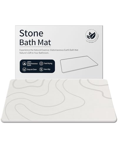 ZIKIBL Stone Bath Mat, Quick Dry Diatomaceous Earth Shower Mat White