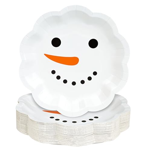 AimFun 48-Pack Snowman Christmas Paper Plates - Winter Holiday Disposable Dessert Plates