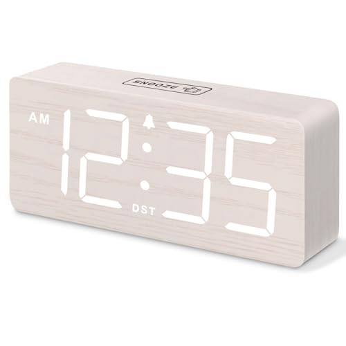 DreamSky Wooden Digital Alarm Clock for Bedroom with Large Numbers & Loud Alarm
