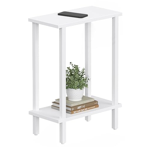 Narrow 2-Tier Side Table - Slim End Table & Nightstand for Small Spaces, White