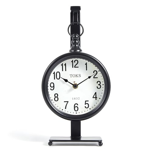13-Inch Vintage Style Black Desk Clock, Silent Non-Ticking Mantel Clock