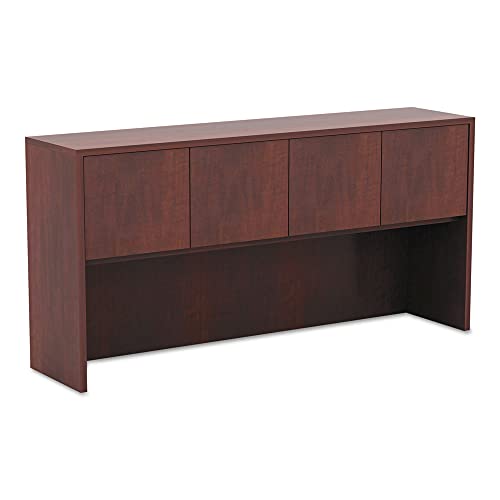 4-Compartment Office Hutch with Doors, Medium Cherry Woodgrain Laminate