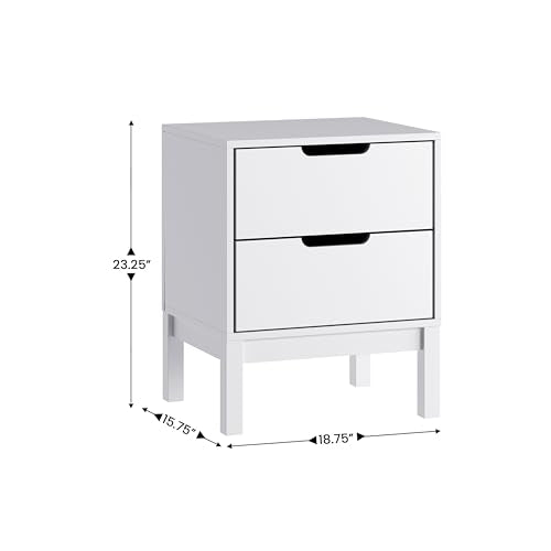 Kids Wooden Nightstand with 2 Drawers - White Bedroom Storage Side Table