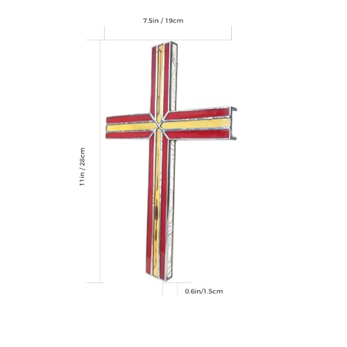 Hanabrook Handcrafted Stained Glass Suncatcher - Religious Cross Decor 11in