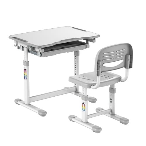 Adjustable Kids Desk and Chair Set with Tilting Desktop and Storage Drawer